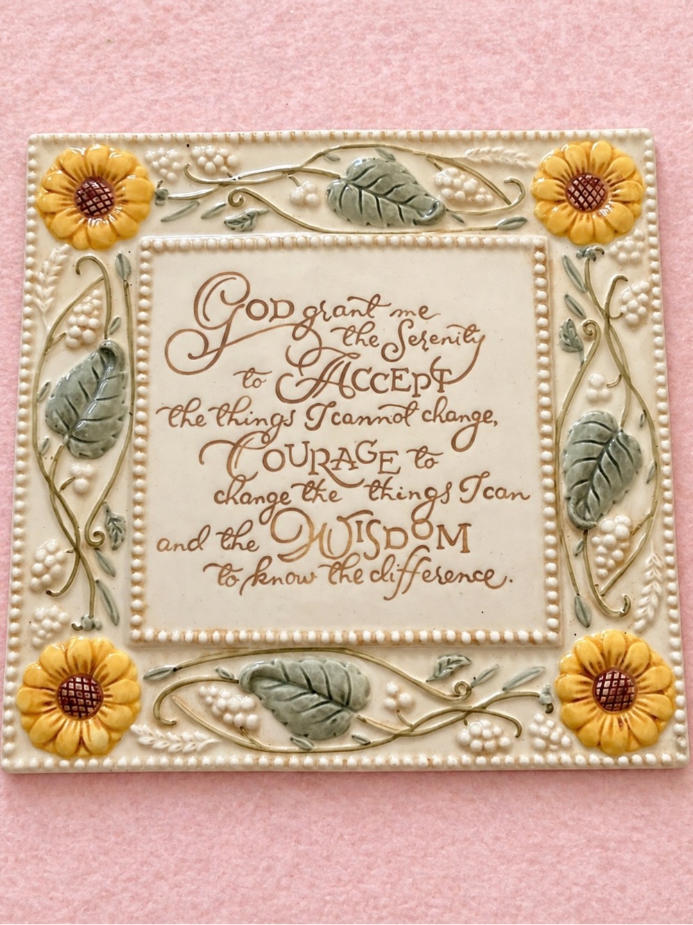 Serenity Prayer Decorative Plaque with Sunflowers - Yellow, Green, Cream